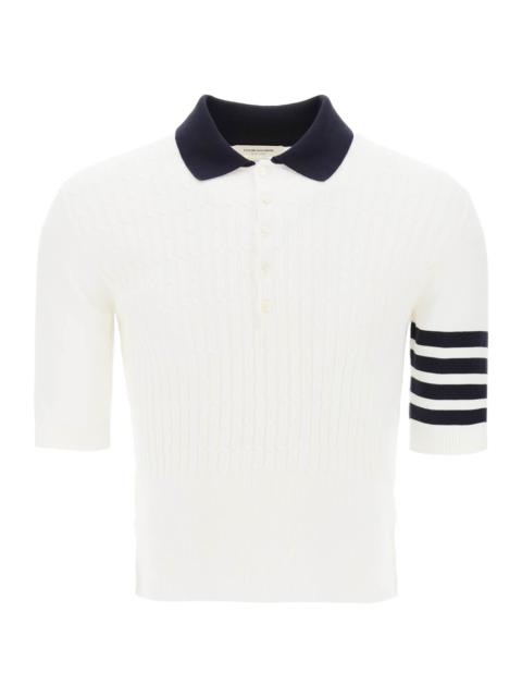 Thom Browne Placed Baby Cable 4-Bar Cotton Polo Sweater Men