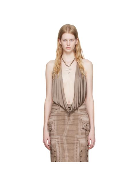 Blumarine Brown Plunging Bodysuit