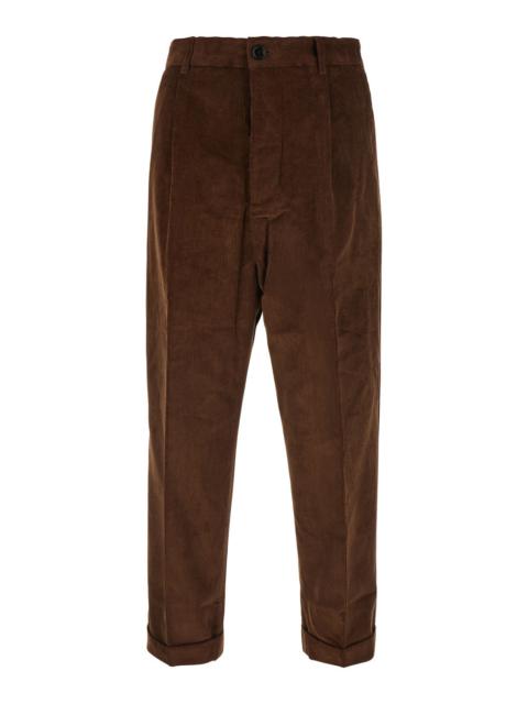 AMI Paris Ami Paris Men Brown Pants With Button And Zip Closure In Corduroy For Men