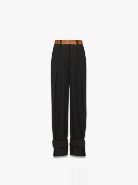 MCM Pants in Wool Twill and Monogram Print Leather