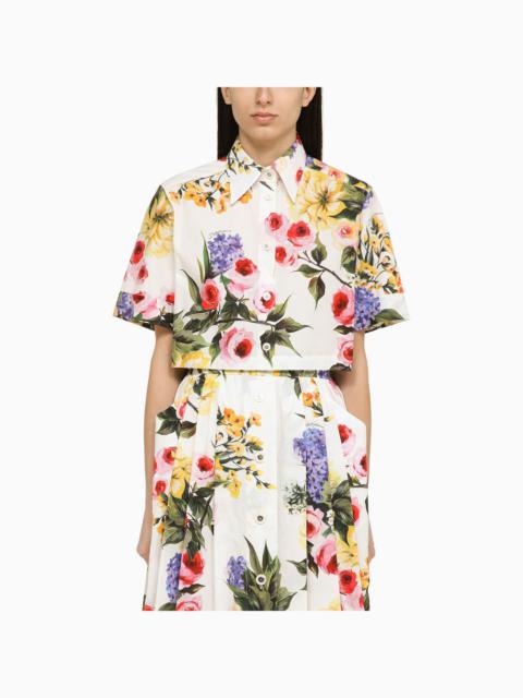 Dolce&Gabbana Garden Print Cropped Shirt In Cotton