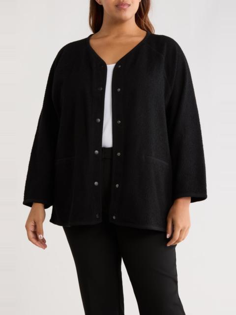 EILEEN FISHER Eileen Fisher V-Neck Snap Front Bouclé Jacket in Black at Nordstrom