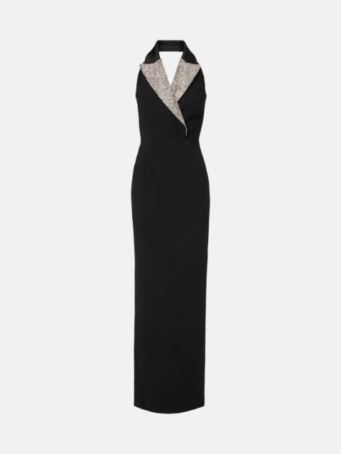 REBECCA VALLANCE Crystal-embellished halterneck maxi dress