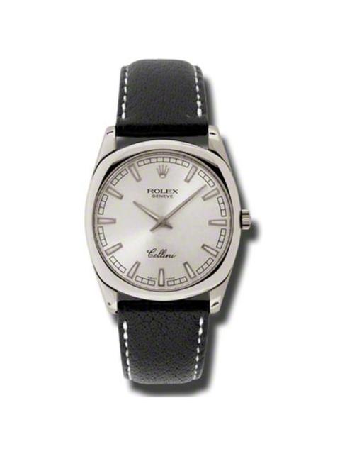 ROLEX Rolex Cellini Danaos Silver Dial 18kt White Gold Black Leather Men's Watch 4243.9