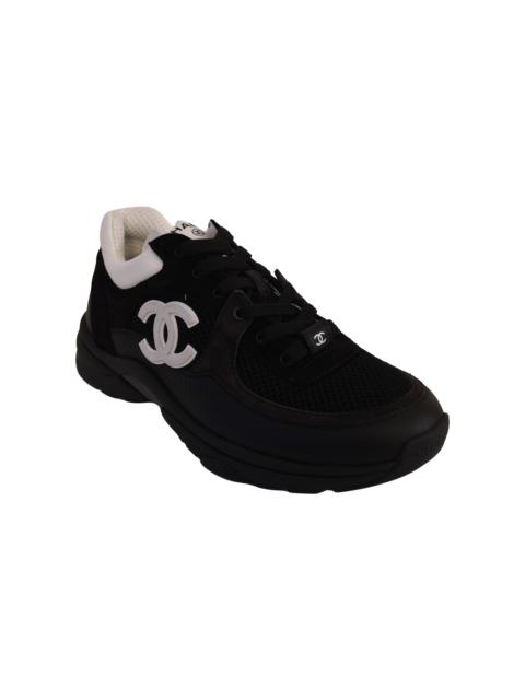CHANEL Chanel Mesh Suede Calfskin Grained Calfskin Sneakers Black White