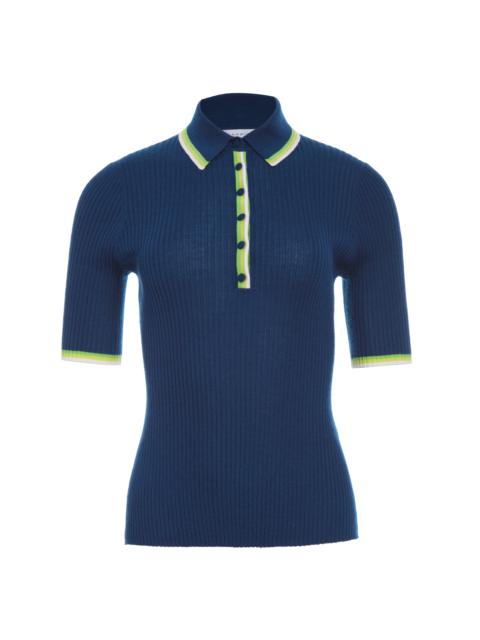 GABRIELA HEARST Perro Knit Polo in Washed Denim Cashmere Silk
