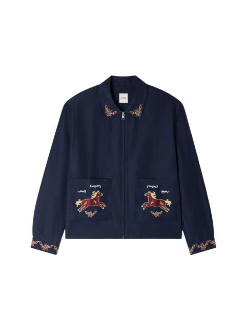 Sandro SANDRO Embroidered wing collar jacket in Navy Blue at Nordstrom