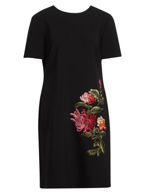 CAROLINA HERRERA Carolina Herrera Floral Embroidered Stretch Wool Shift Dress in Black Multi at Nordstrom