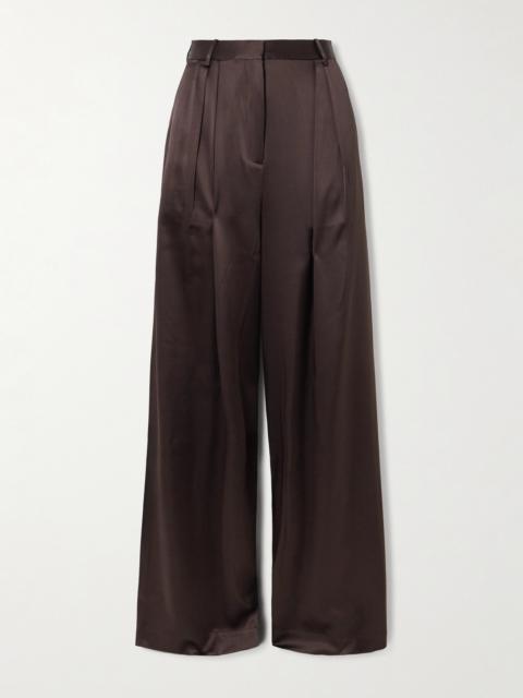 ÉTERNE Josephine Pleated Stretch-silk Satin Straight-leg Pants