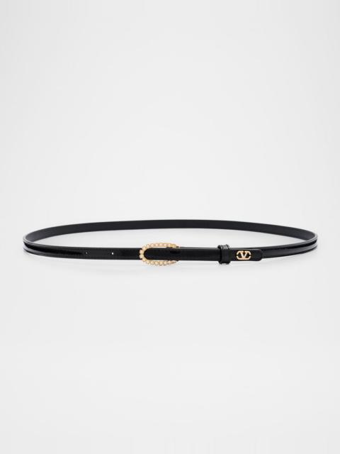 Valentino VLogo Signature Vernice Rhinestone Thin Leather Belt