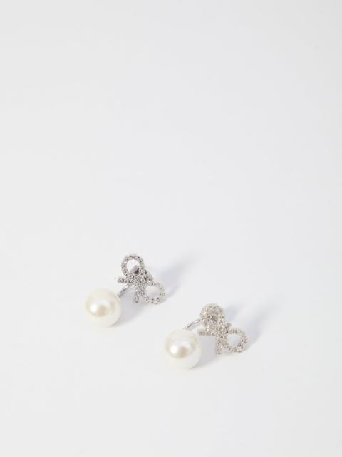 Self Portrait Crystal Bow Pearl Earrings