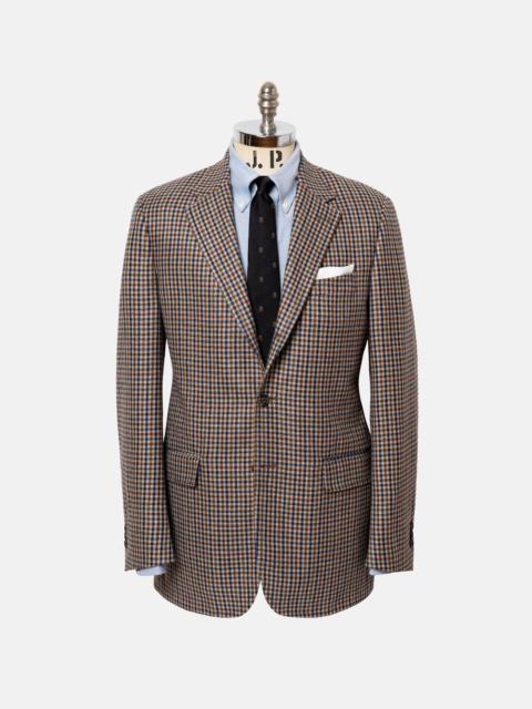 J. PRESS MADE-IN-CANADA TAN & NAVY CHECK PURE CASHMERE SPORT COAT