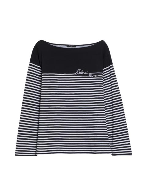 Balmain Balmain Paris Logo Marinière Stripe Cotton T-Shirt in Eab Blk/White at Nordstrom