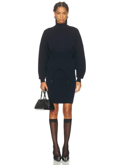 Jean Paul Gaultier Ribbed High Neck Bat Sleeves Lingerie Garter Short Dress