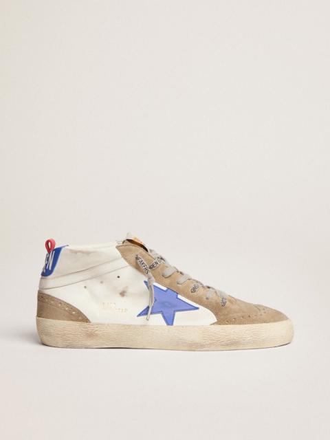 Golden Goose Men's Mid Star in white leather with blue star and dove gray inserts