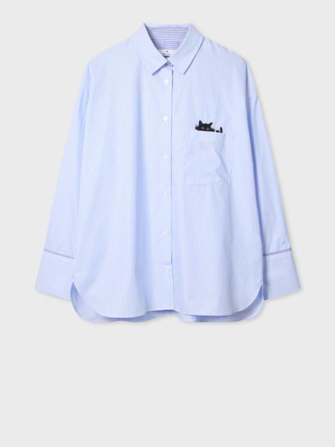 Paul Smith Women's Blue Striped Shirt with Cat Embroidery