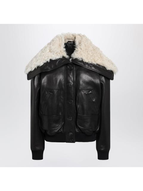 THE ATTICO The Attico Black Leather Bomber Jacket With Shearling Collar Women