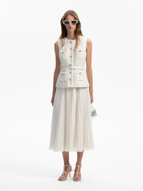 self-portrait Cream Sequin Boucle Tailored Midi Dress