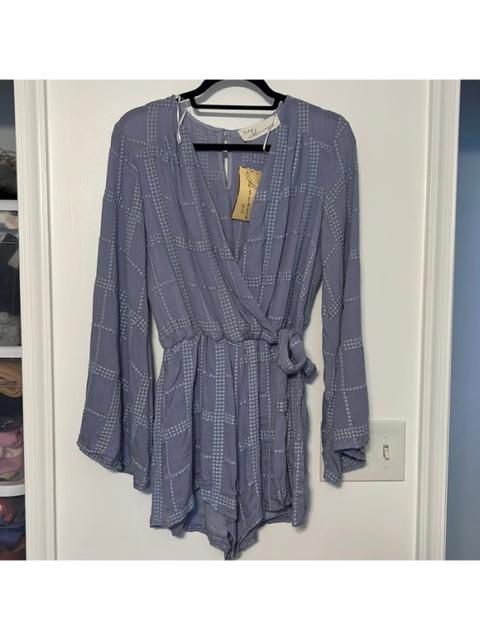 Other Designers Vintage Havana Blue Eyelet Bell Sleeve Faux Wrap Romper