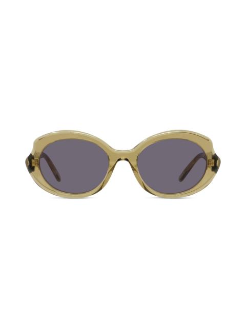 Loewe Loewe Thin Mini 54mm Oval Sunglasses in Shiny Dark Green /Violet at Nordstrom