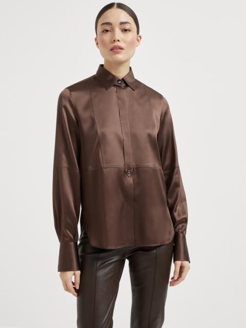 Brunello Cucinelli Stretch silk satin shirt with monili