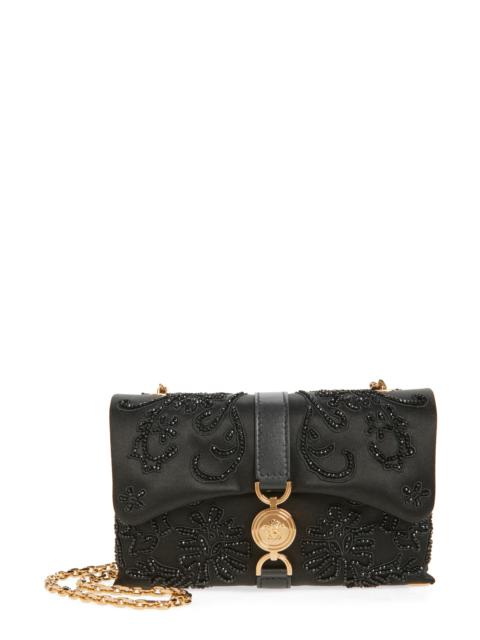 VERSACE Versace Mini Kleio Embellished Satin Wallet on a Chain in Black-Versace Gold at Nordstrom