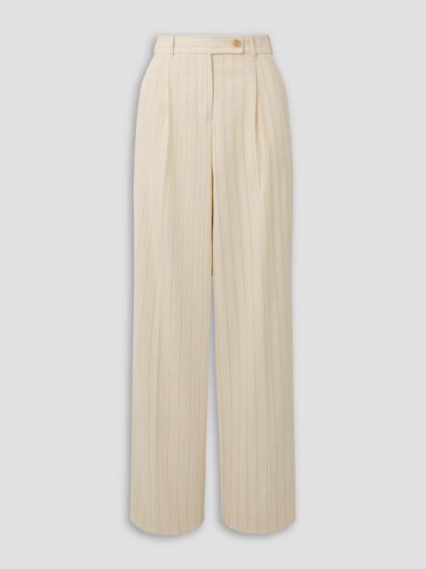 Zimmermann Pleated pinstriped herringbone wool and cotton-blend wide-leg pants