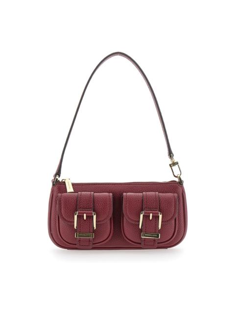 Other Designers Michael Kors Zoe Bordeaux Shoulder Bag With Two Patch Pockets On The Front In Grained Leather