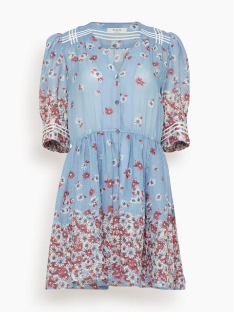 Sea Whitney Print Puff Short Sleeve Mini Dress In Blue