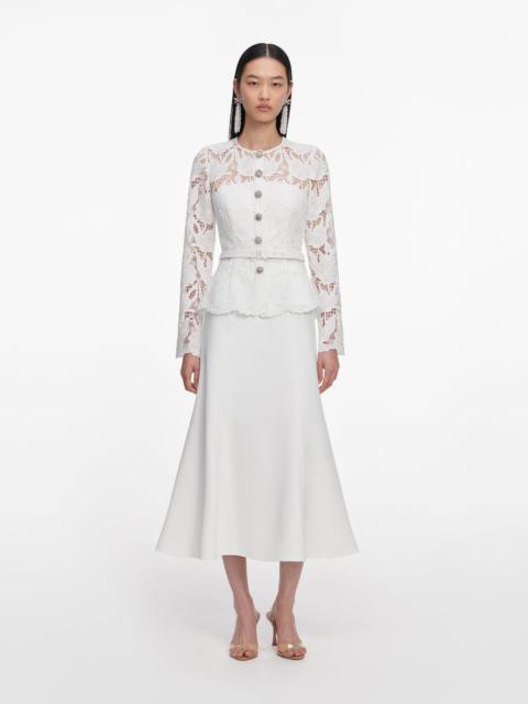 self-portrait White Lace Crepe Midi Dress