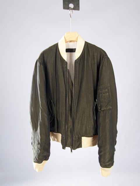 Haider Ackermann Haider Ackermann Green and Beige Zipped Cotton Bomber Jacket