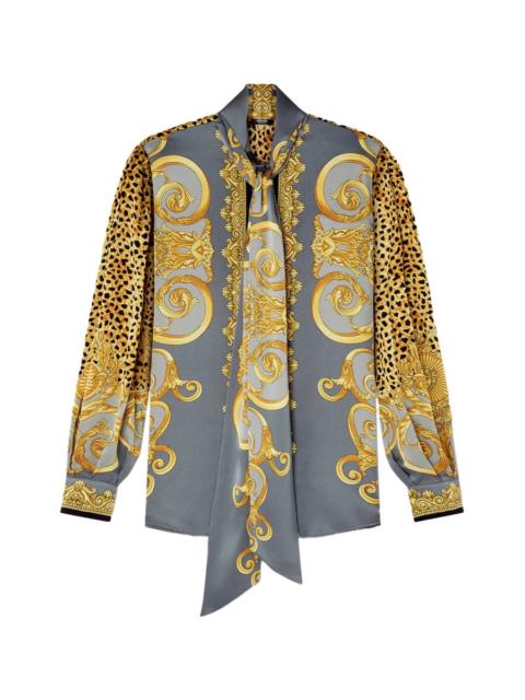 VERSACE SILK SHIRT WITH RIBBON ON THE NECK