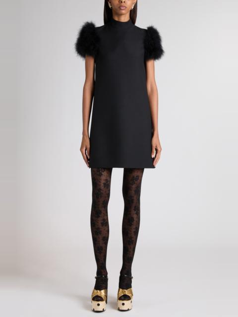 Valentino Valentino Feather Trim Crepe Couture Shift Dress in Black at Nordstrom