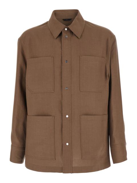 FENDI Fendi Men Brown Jacket With Classic Collar And Four Patch Pockets On The Front In Linen For Men