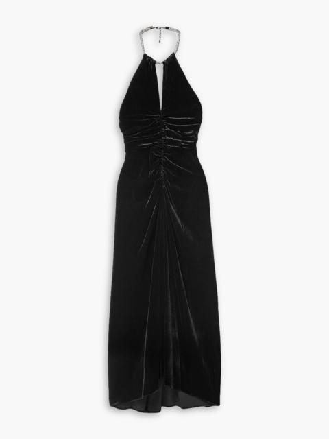 VERONICA BEARD Josette crystal-embellished ruched velvet halterneck midi dress