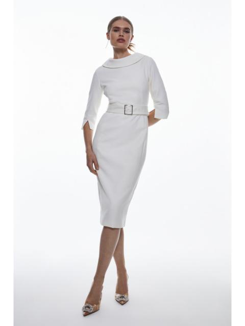 KAREN MILLEN Tailored Structured Crepe Roll Neck Pencil Midi Dress
