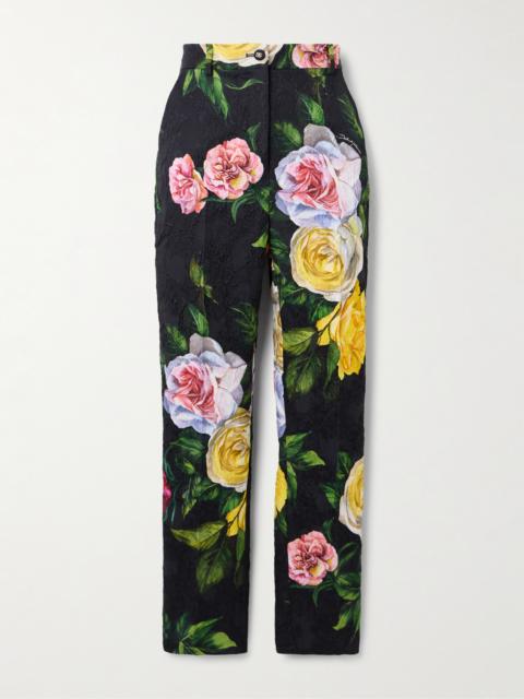 Dolce & Gabbana Peonie And Roses Floral-print Cotton-blend Brocade Straight-leg Pants