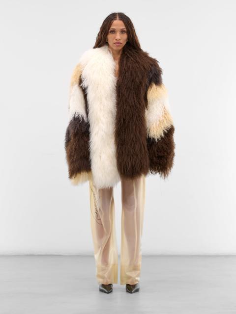 DIDU Brown Oversized Patchwork Shearling Jacket