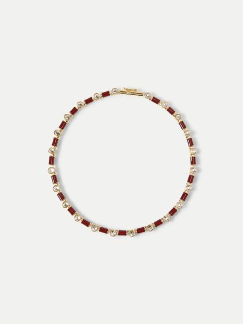 VERONICA BEARD BURGUNDY ENAMEL AND CRYSTAL BARREL NECKLACE