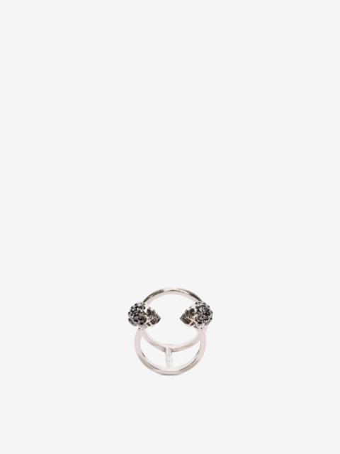 Alexander McQueen Twin Skull Double Ring in Silver