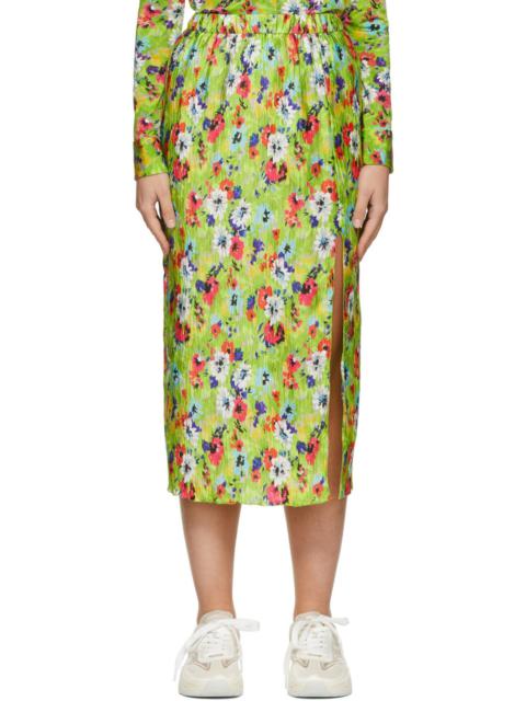 MSGM Green Polyester Midi Skirt