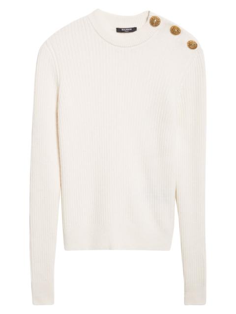 Balmain Balmain Button Detail Ribbed Cashmere Sweater in Natural at Nordstrom