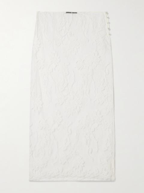 KIKI DE MONTPARNASSE Dominique Faux Pearl-embellished Cotton-blend Lace Midi Skirt