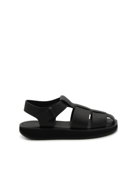 The Row BLACK LEATHER FISHERMAN SANDALS