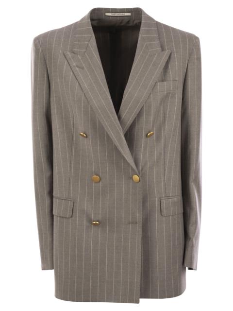 Other Designers Tagliatore Women Stretch Wool Double-Breasted Pinstripe Blazer
