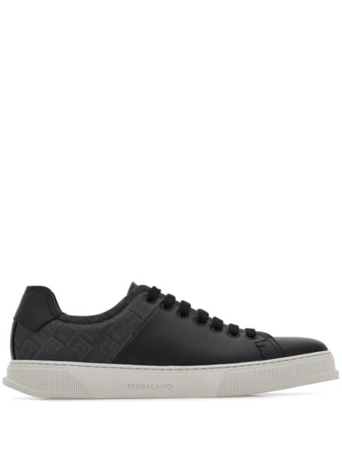 FERRAGAMO Ferragamo Men Leather And Jacquard Fabric Monogram Clayton Sneakers