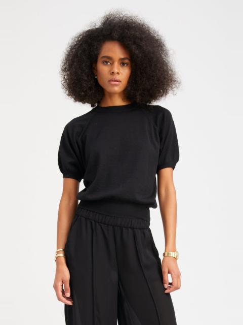 SPRWMN BLACK CASHMERE SHORT SLEEVE RAGLAN SWEATER