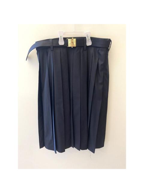 Miu Miu Miu Miu Black Pleated Skirt With Adjustable Waist Belt & Gold Clasp Closure