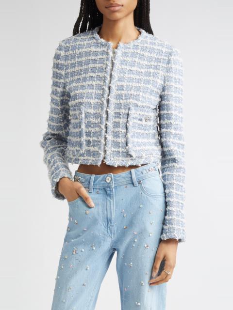 VERSACE Versace Medusa '95 Windowpane Tweed Crop Jacket in Light Indigo at Nordstrom