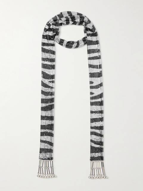 rabanne Fringed Zebra-print Chainmail Scarf